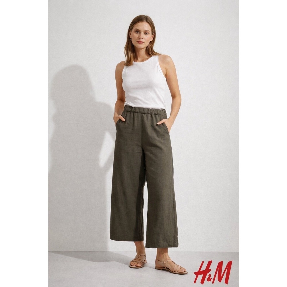 H&M Olive Green Wide Leg Elastic Waist Pants NWOT Size‎ S